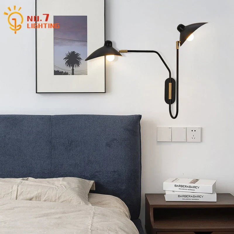 Afralia™ Rotatable Copper Wall Lamp Double Head LED E27 Swing Arm Gold/Black