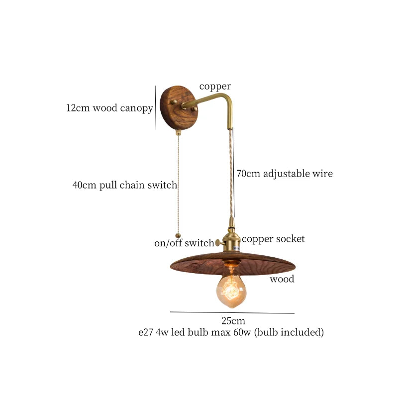 Afralia™ Nordic Wood LED Wall Lamp Pull Chain Switch for Home Decor & Lighting