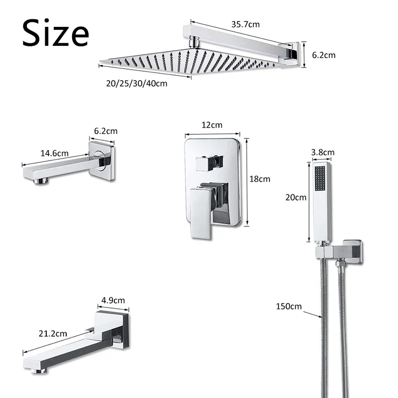 Afralia™ Chrome Shower Faucet Set with Rainfall Shower, Hot/Cold Mixer, Handshower, Rotate Spout