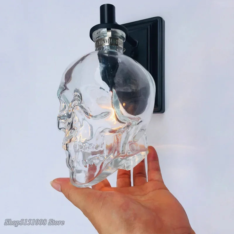 Afralia™ Nordic Skull Bones Clear Glass Bottle LED Wall Sconce for Dinning Room and Bar