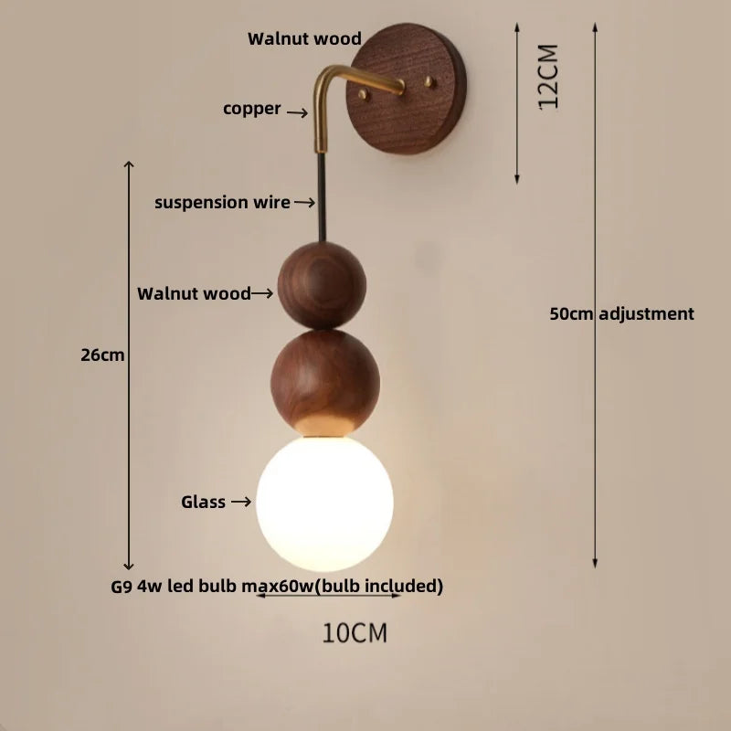 Afralia™ Adjustable LED Wall Light White Glass Walnut Wood Bar Living Room Mirror Lamp