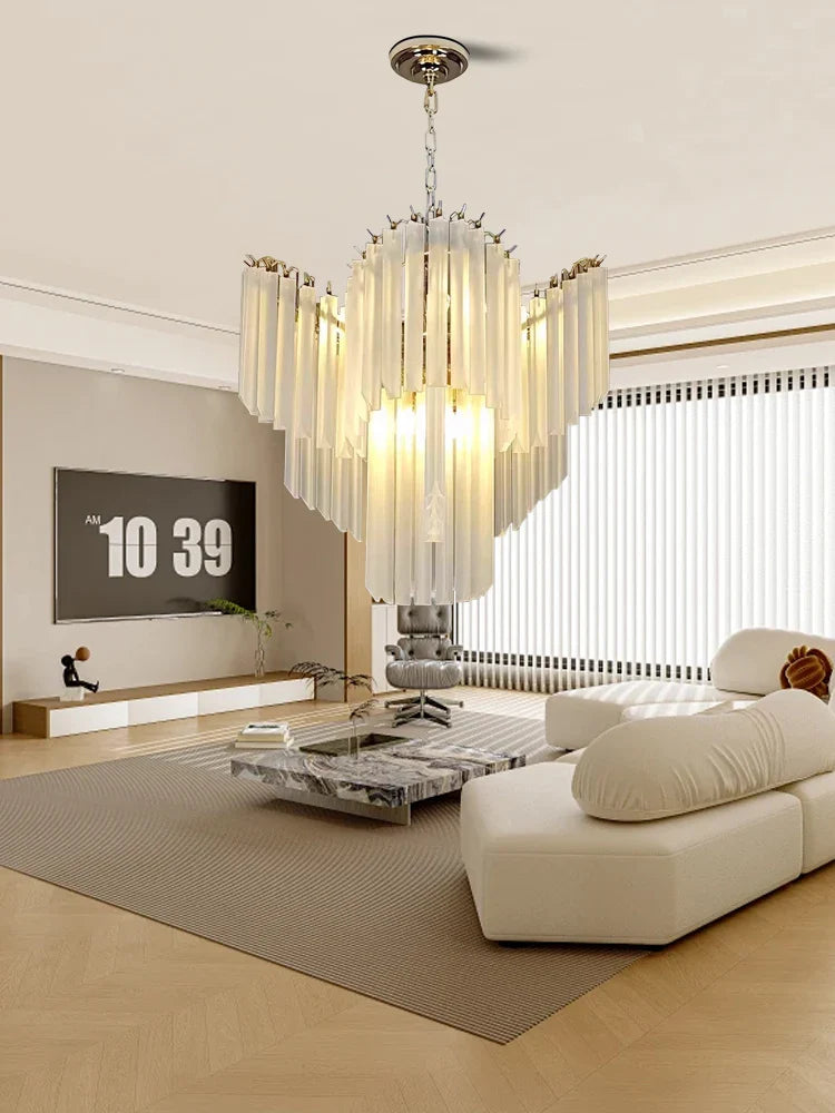 Afralia™ White Crystal Glass Chandelier for Elegant Living Spaces