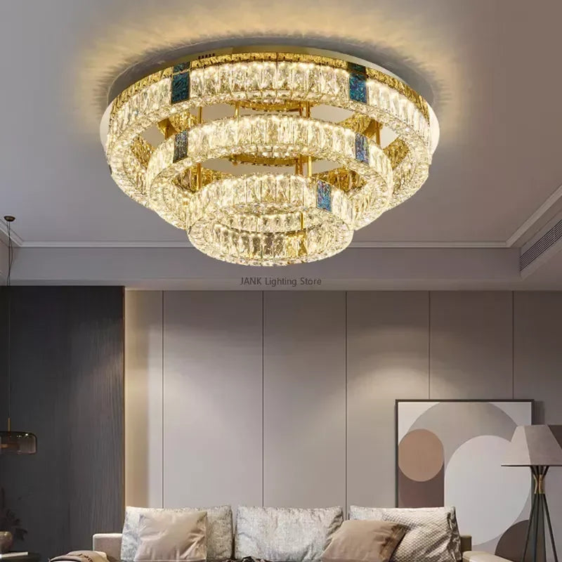 Afralia™ Luxury Crystal Pendant Light Gold Chandelier for Living Room & Bedroom