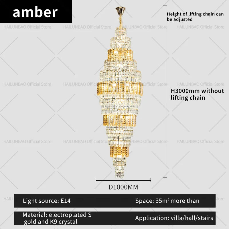 Afralia™ Crystal Spiral Staircase Chandelier: European Style Living Room Lighting