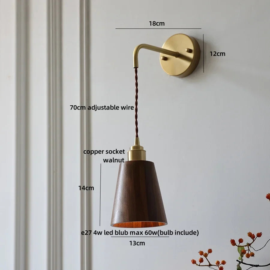 Afralia™ LED Copper Wall Light with Adjustable Wood Walnut Design
