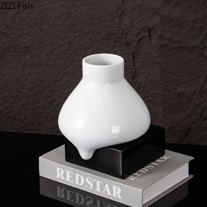 Afralia™ Ceramic Liquid Vase White Room Decor Desk Flower Arrangement Aesthetic