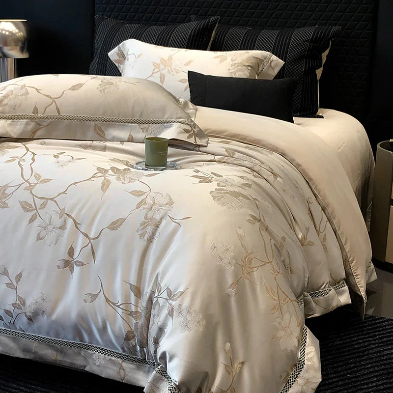 Afralia™ Silky Satin Jacquard 1000TC Egyptian Cotton Luxury Bedding Set