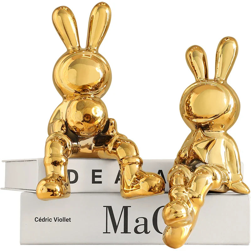 Afralia™ Electroplated Rabbit Sculpture Set, Home Office Decor, Living Room Animal Statue