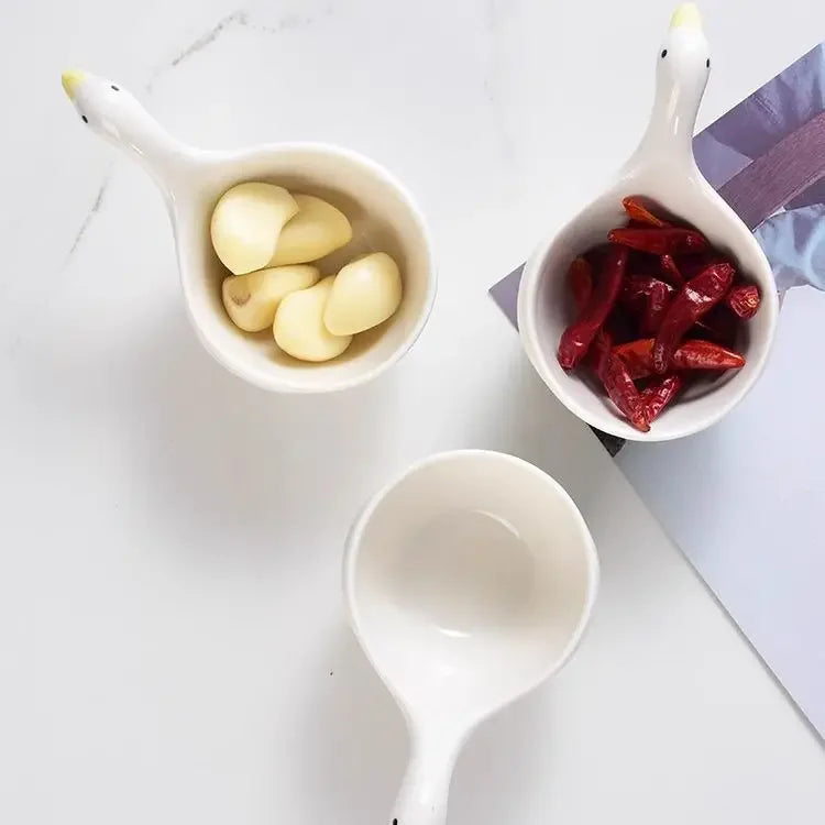 Afralia™ Little Goose Ceramic Snack Bowl with Handle for Kids, Dessert, Sauce