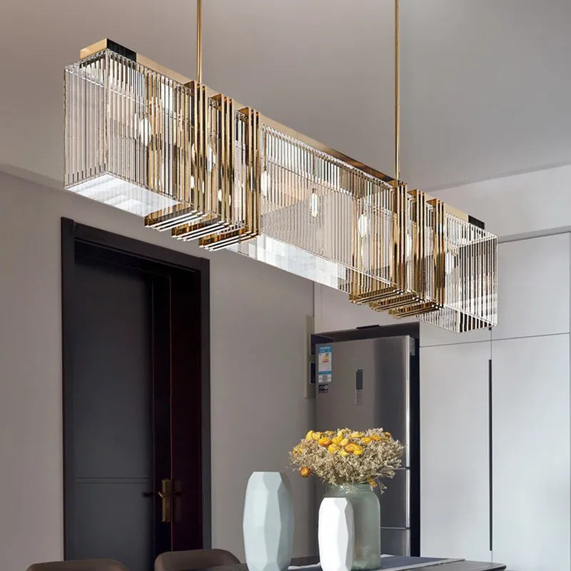 Afralia™ Gold Lustre Steel Pendant Light Luxury Dining Room LED Fixture