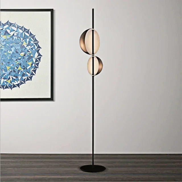 Afralia™ Black Gold LED Floor Lamp Double Lampshade Standing Light