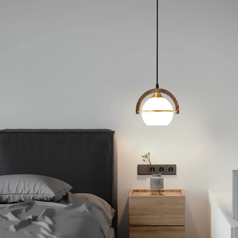 Afralia™ Walnut Small Pendant Lamp for Bedroom, Dining and Living Room Décor