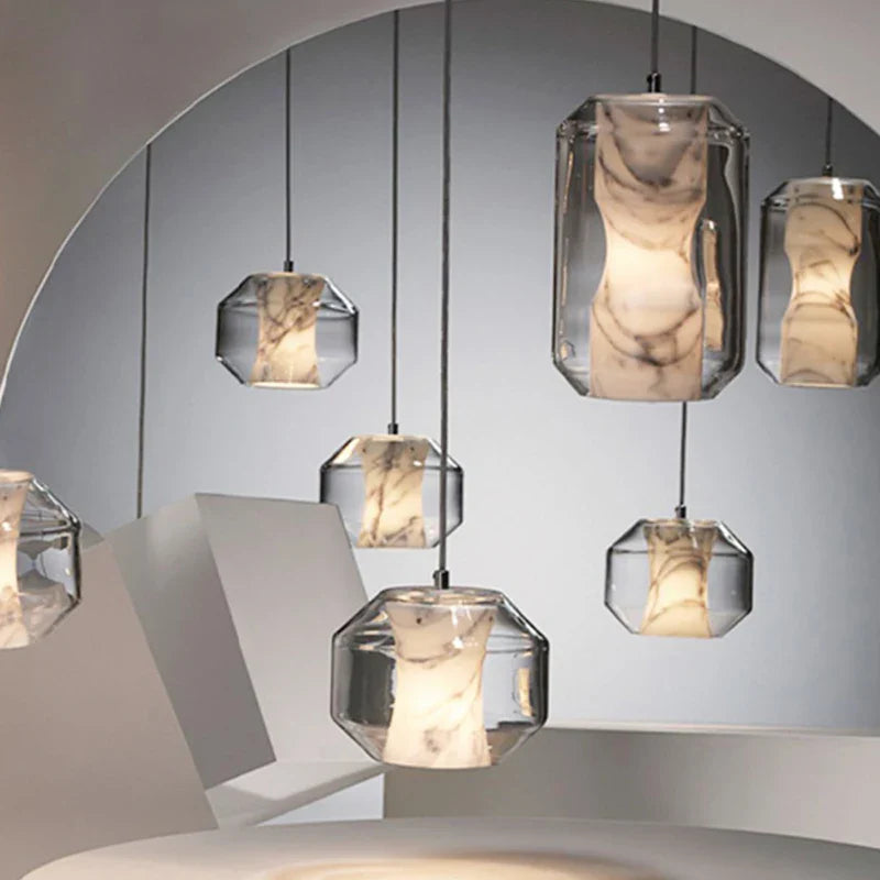 Afralia™ Marble Glass Chandelier: Modern Minimalist LED Pendant Lamps for Home Decor