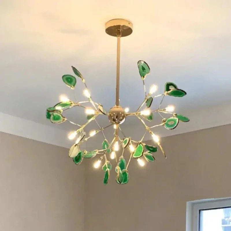 Afralia™ Natural Agate Chandelier Green Blue Lighting for Foyer Living Dining Room