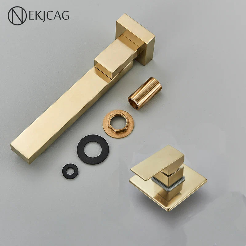 Afralia™ Brushed Gold Wall Mounted Basin Faucet with Rotating Mixer