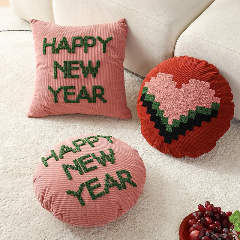 Afralia™ Pink Rustic Heart Embroidery Pillow Cover 45x45cm