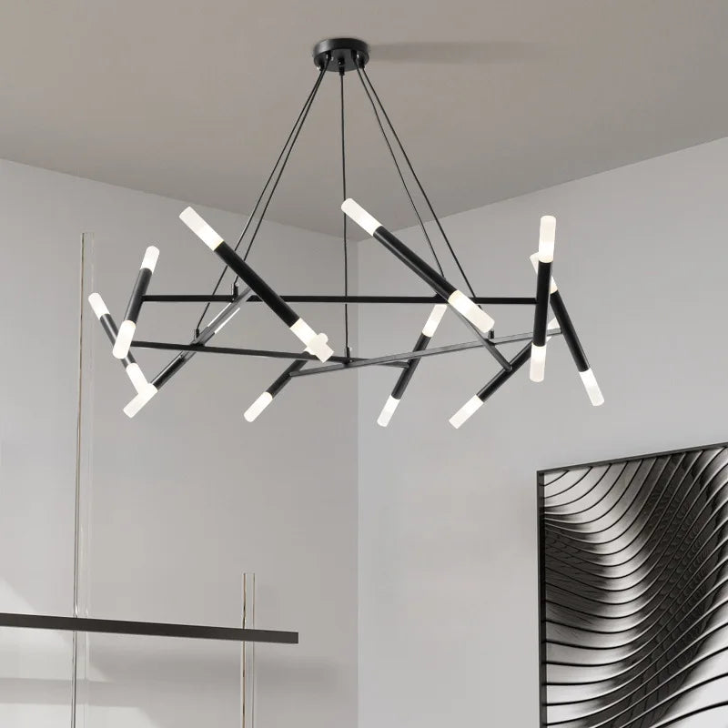 Afralia™ Modern LED Chandelier: Black Hanging Lamp for Living Room, Kitchen, Dining Table, Bedroom