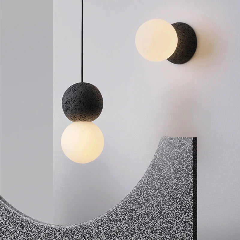 Afralia™ Modern Glass and Cement Double Ball Pendant Light Chandelier