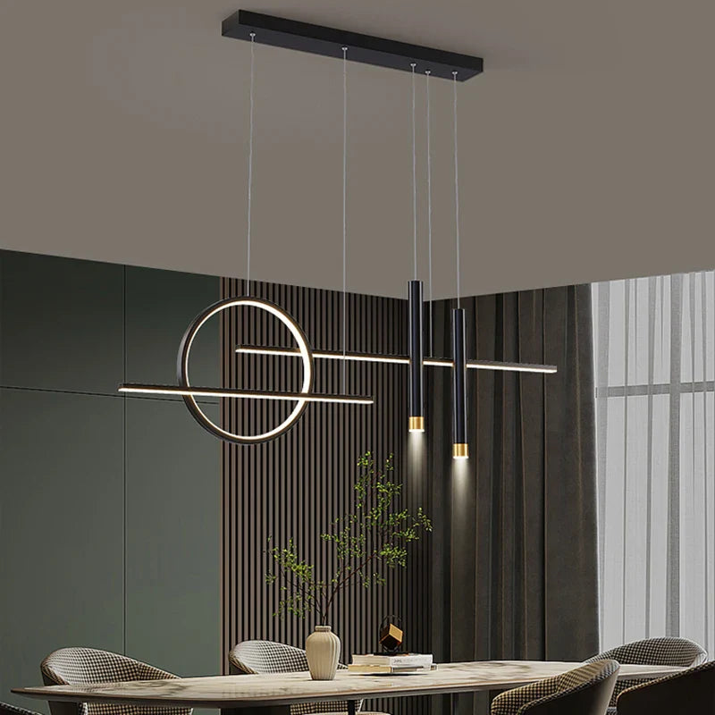 Afralia™ Black LED Chandelier Pendant Light for Home Dining Kitchen Bar.