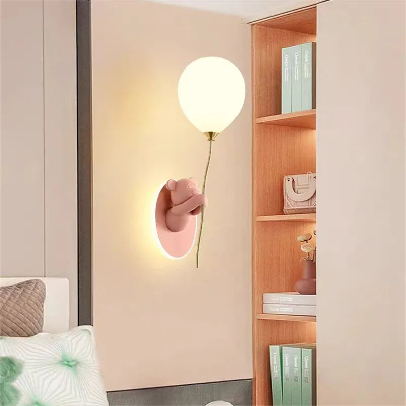 Afralia™ Bear Balloon Wall Light: Kawaii Cartoon Lamp for Children's Room & Bedroom