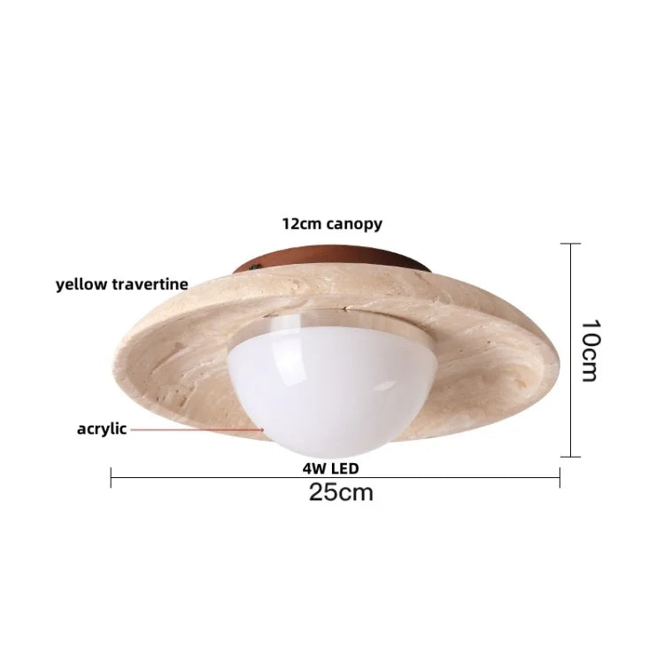 Afralia™ Yellow Travertine LED Ceiling Lamp with Wood Canopy Flush Mount