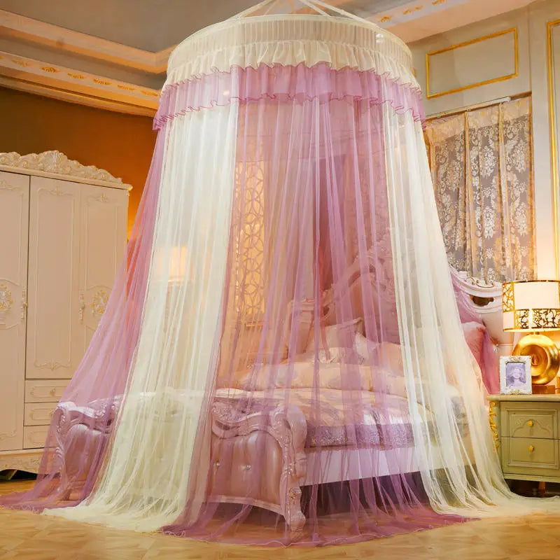 Afralia™ Color Blocked Ceiling Mosquito Net with Lace Decoration, Rotating Strap, Insect Proof Bed Curtain