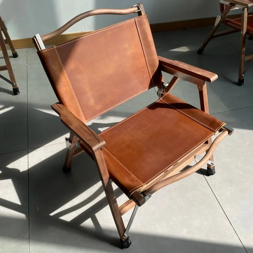 Afralia™ Folding Portable Backrest Chair Black Walnut: Outdoor Camping Leisure Garden Chair