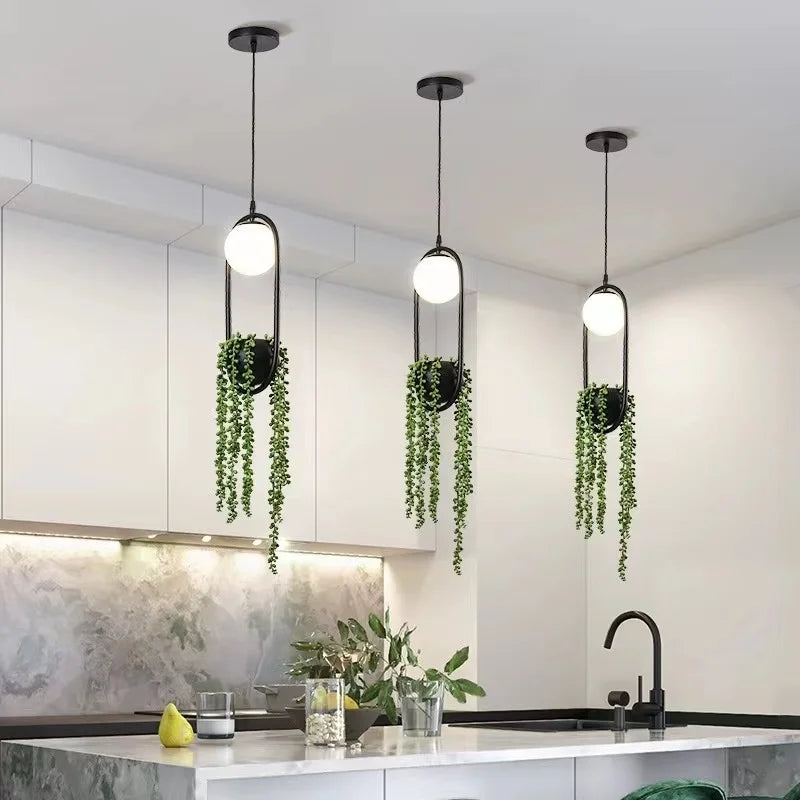 Afralia™ Black Flower Pot Pendant Lights for Home Decor, Dining, Bar & Restaurant Lighting