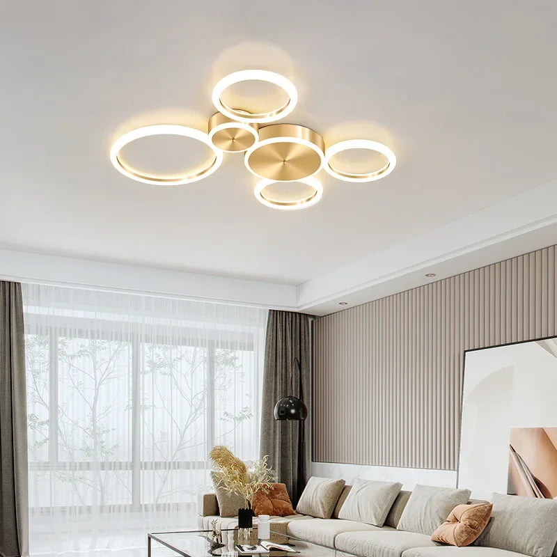 Afralia™ Modern LED Ceiling Chandelier with Circle Rings Golden Design