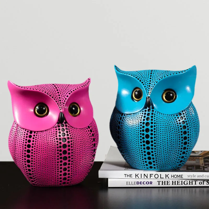 Afralia™ Yellow Owl Resin Figurine Home Decor, Blue Miniatures Cabinet Ornament
