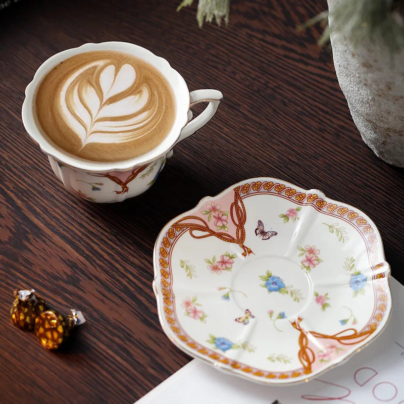 Afralia™ Wheat Lace Ceramic Cup & Saucer Set for Elegant Dining and Enjoying Beverages
