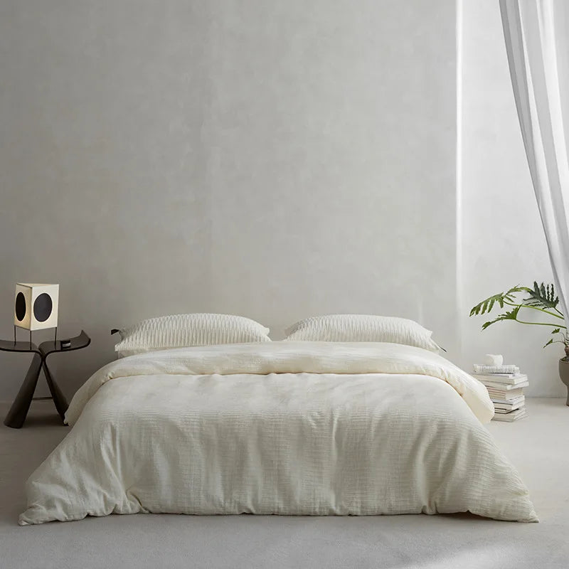 Afralia™ 100% Cotton Foam Yarn Bedding Set with Solid Color Jacquard Design