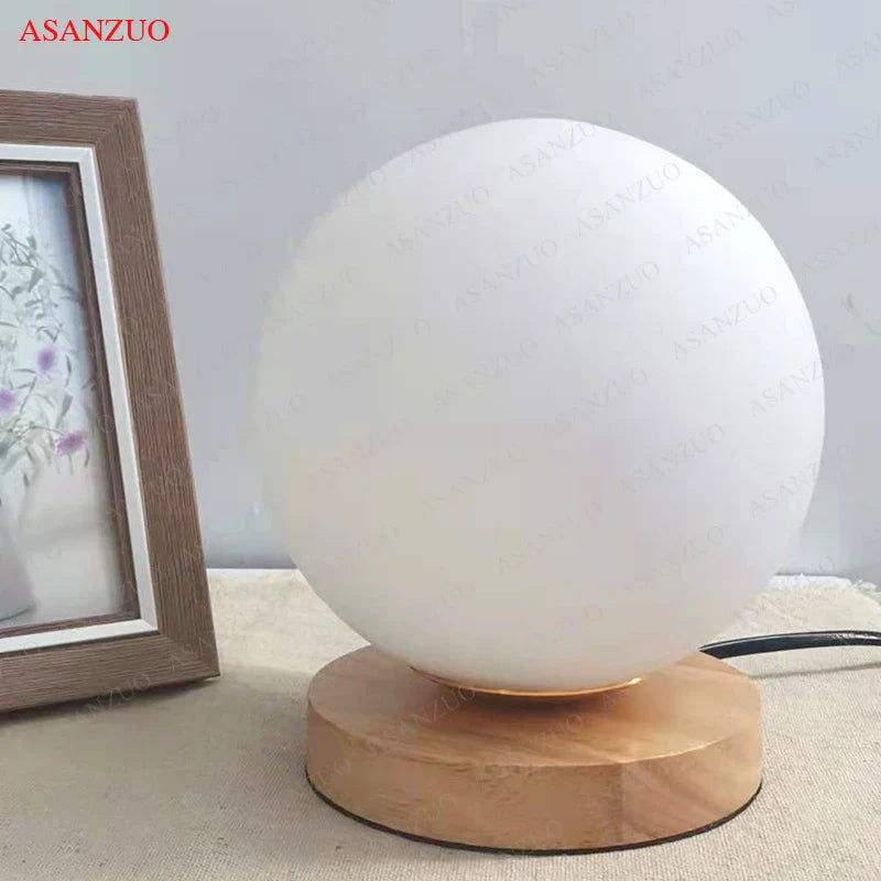 Afralia™ White Glass Ball Table Lamp - Nordic Bedroom LED Lighting