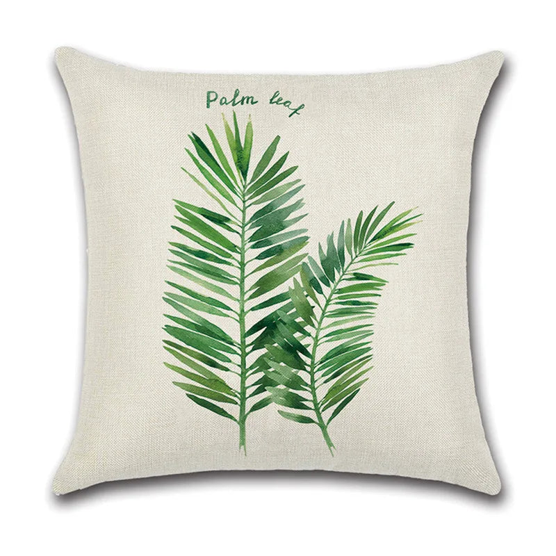 Afralia™ Green Leaves Decorative Pillow Case - Simple Style Cotton Linen Sofa Cushion Cover
