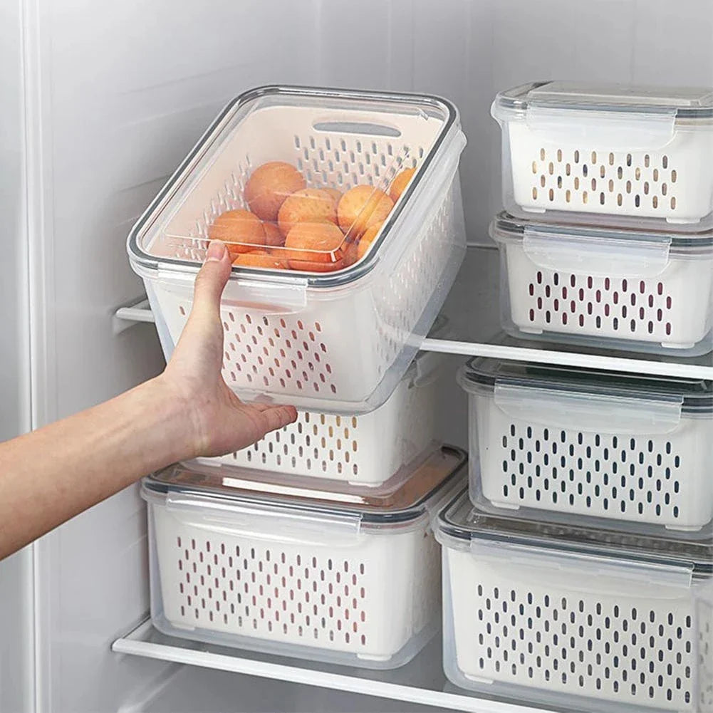 Afralia™ Fridge Storage Containers with Drain Basket for Kitchen Organization