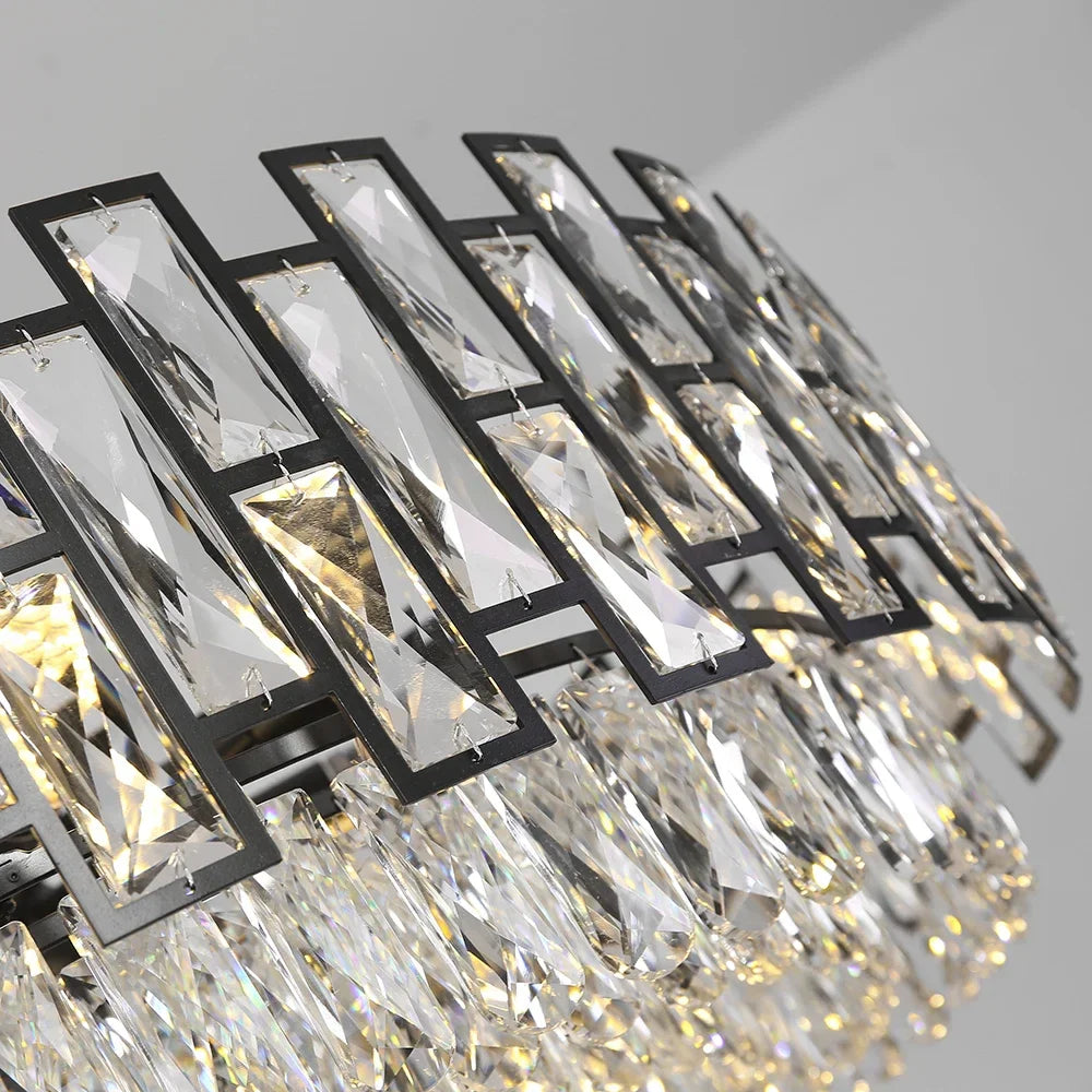 Afralia™ Crystal LED Chandeliers Black Round Pendant Light for Living Room Dining Indoor Kitchen Bedroom