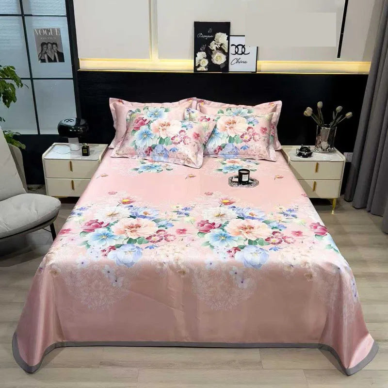 Afralia™ Multicolour Floral Patchwork Satin Bed Cover Set for Smooth Summer Comfort