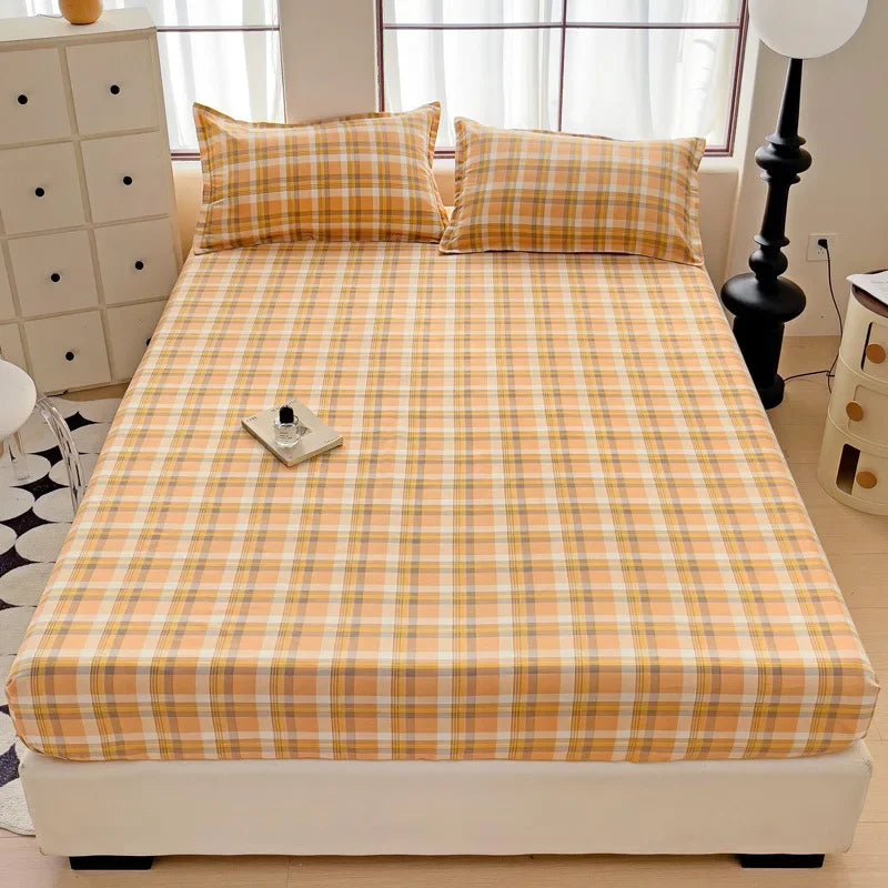 Afralia™ Patterned Grid Fitted Sheet Set for Single Double Mattress