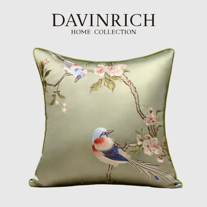 Afralia™ Cherry Blossom Birds Embroidery Cushion Cover 45x45cm Spring Collection-Limited Edition