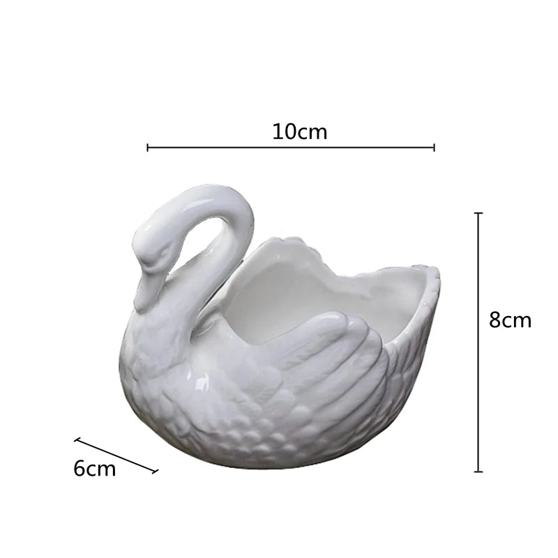 Afralia™ Swan Succulent Plant Pot Candlestick Jewelry Tray White Vase Decoration