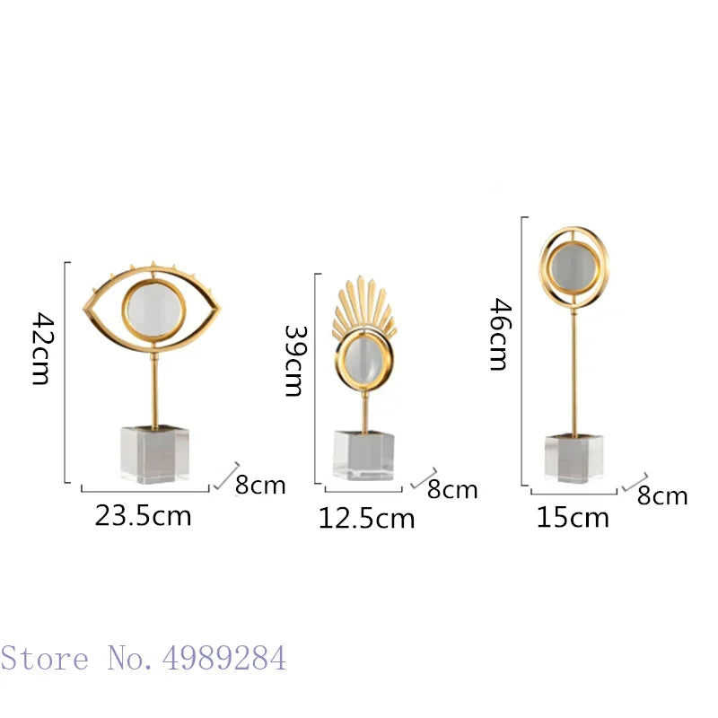 Afralia™ Golden Metal Eyes Magnifying Glass with Crystal Glass Base - Modern Home Decoration