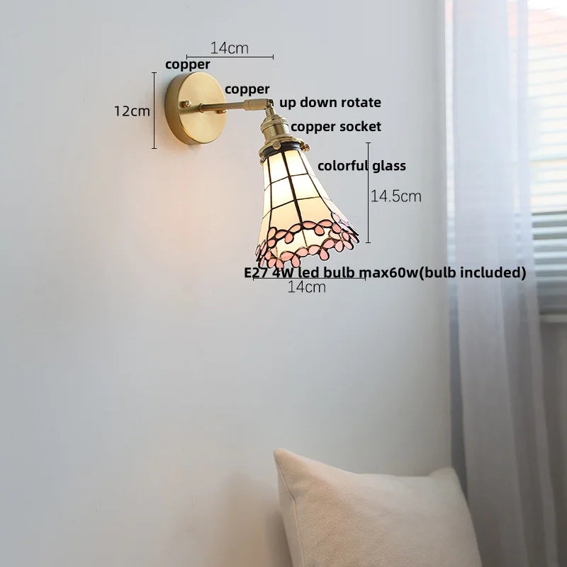 Afralia™ Tiffany Style Glass LED Wall Sconce with Pull Chain Switch