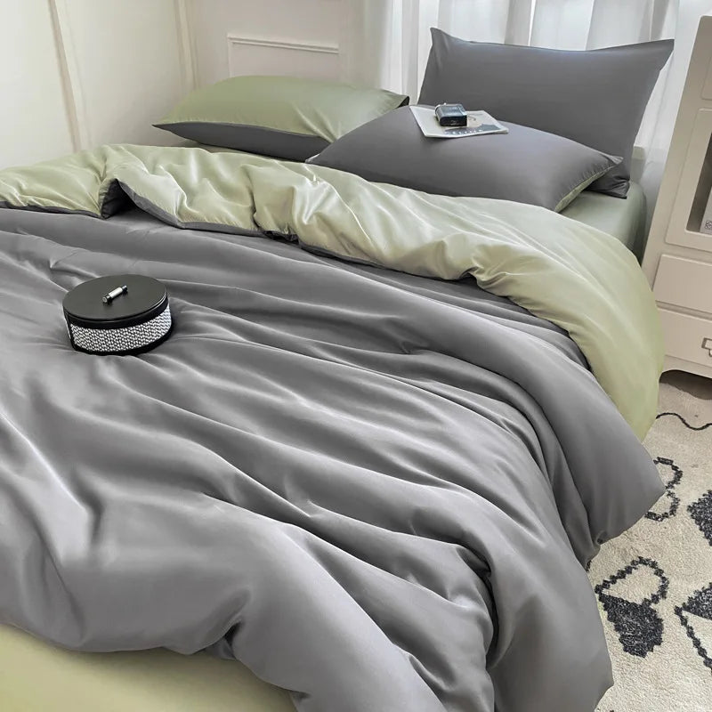 Afralia™ Satin Ice Silk Bedding Set - Double Sided Faux Silk Duvet Cover, Sheet & Pillowcases