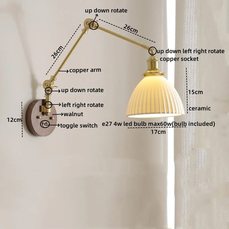 Afralia™ LED Wall Lamps Pull Chain Switch Modern Stair Light Fixtures, Ceramic Copper