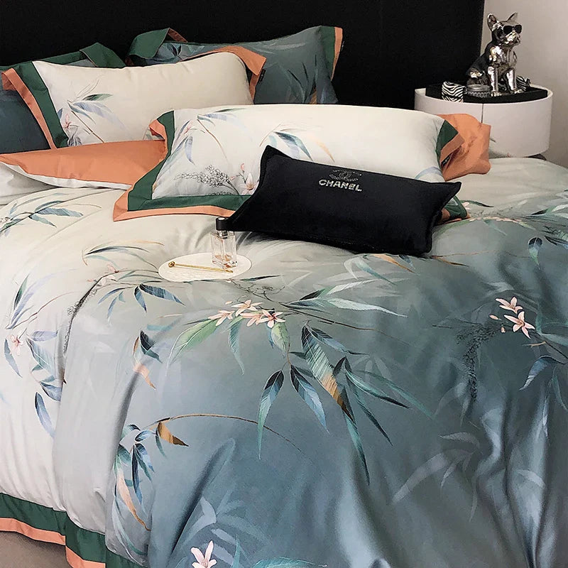 Afralia™ Luxury Bamboo Flowers Bedding Set: 1000TC Silky Egyptian Cotton Duvet Cover Set