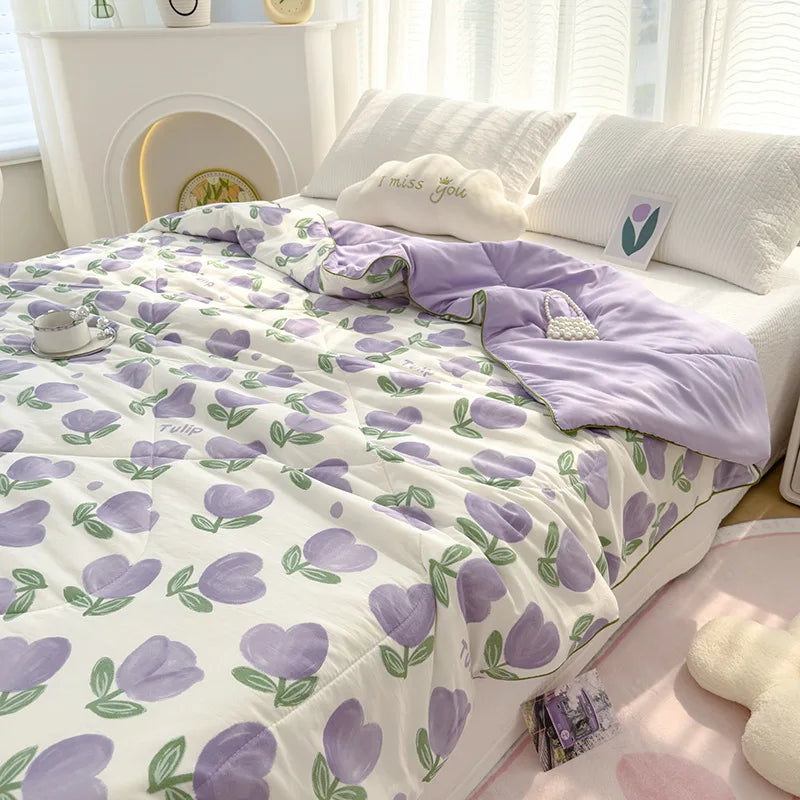 Afralia™ Double Gauze Rabbit Print Quilt: Soft, Breathable, Washable, Light Comforter