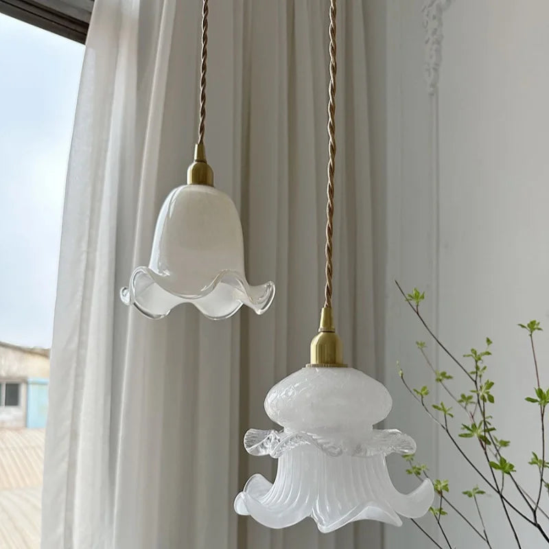 Afralia™ Flower Glass LED Pendant Light - Copper Socket Fixture for Home Decor