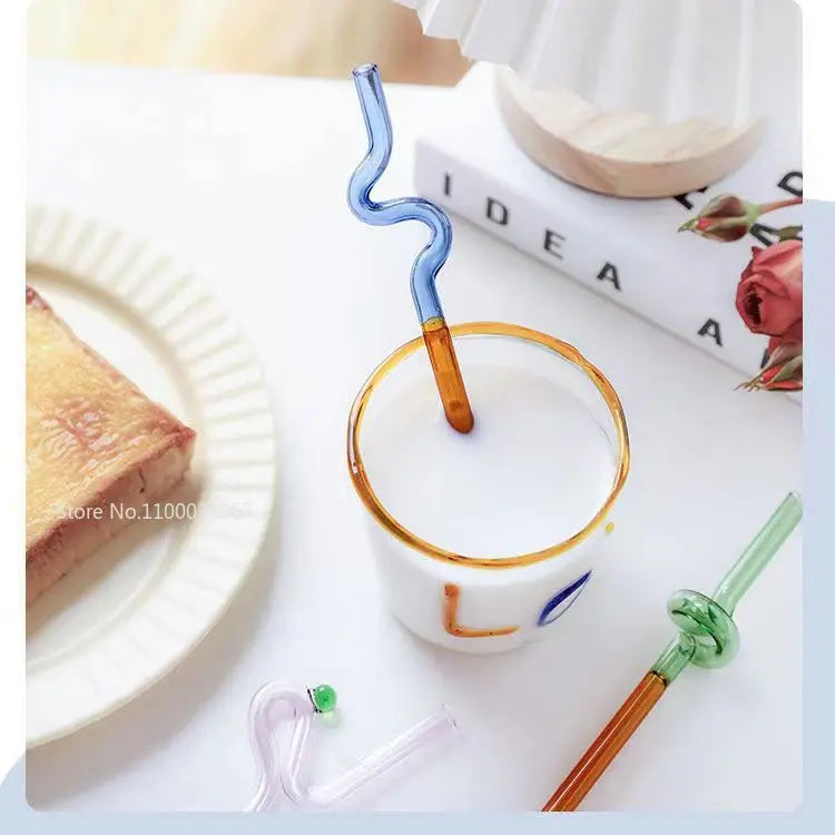 Afralia™ Reusable Glass Twist Straws: Heat-Resistant, Long Stem for Milk Tea, Drinks