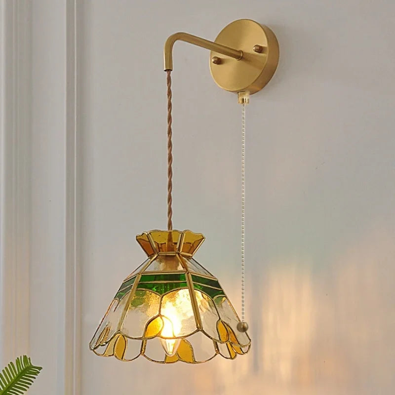 Afralia™ Glass Wall Lamp with Pull Chain Switch and Adjustable LED Light