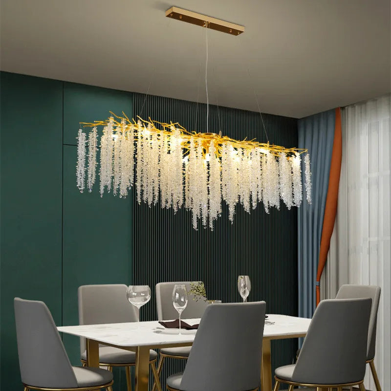 Afralia™ Modern Gold Aluminium Crystal Chandelier LED Pendant Light Fixture